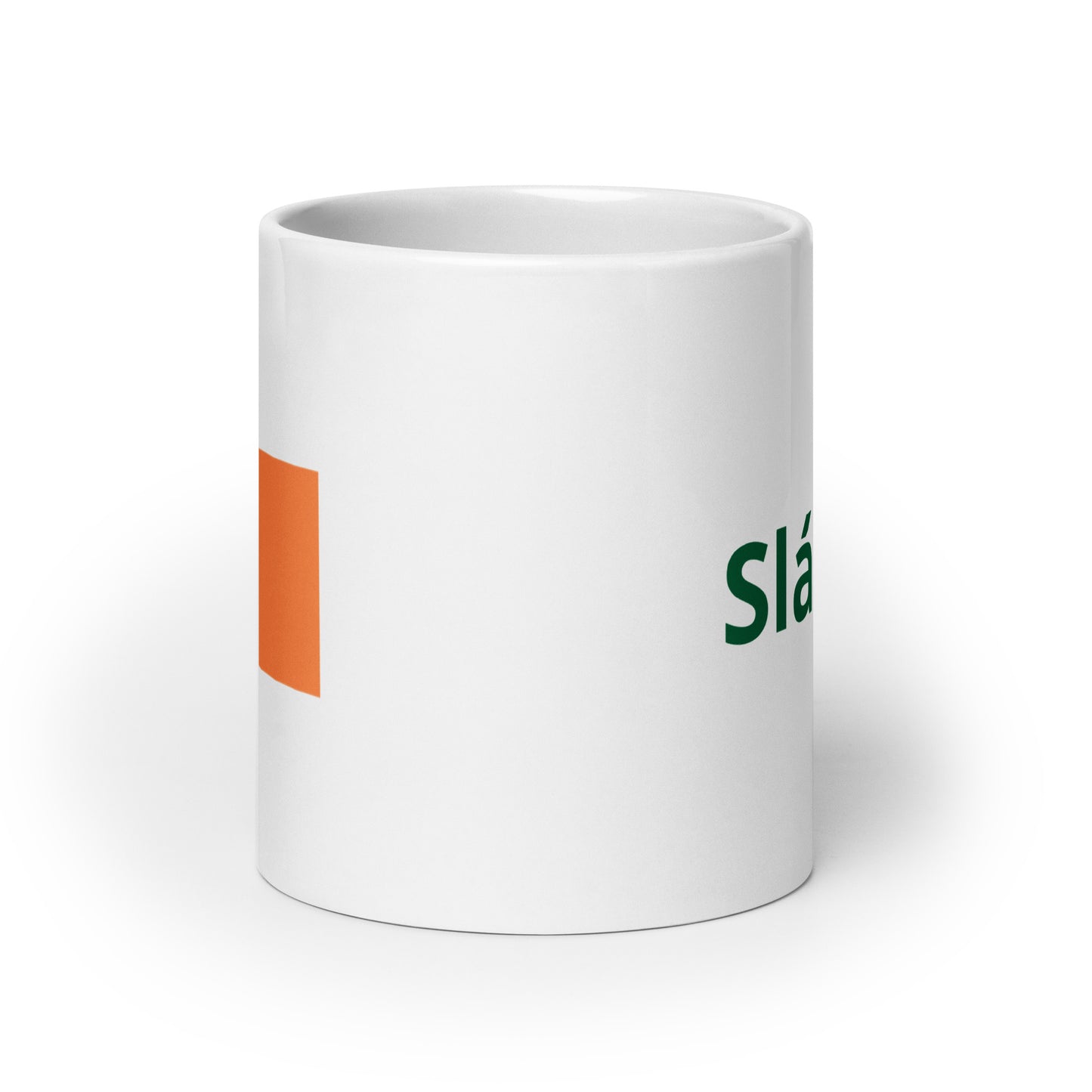 Sláinte! white glossy mug, with flag of Ireland