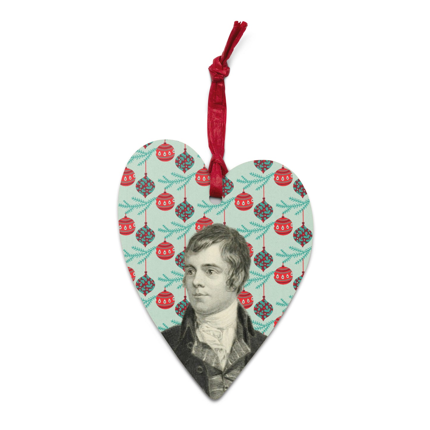 Robert Burns heart-shaped wooden Christmas ornament