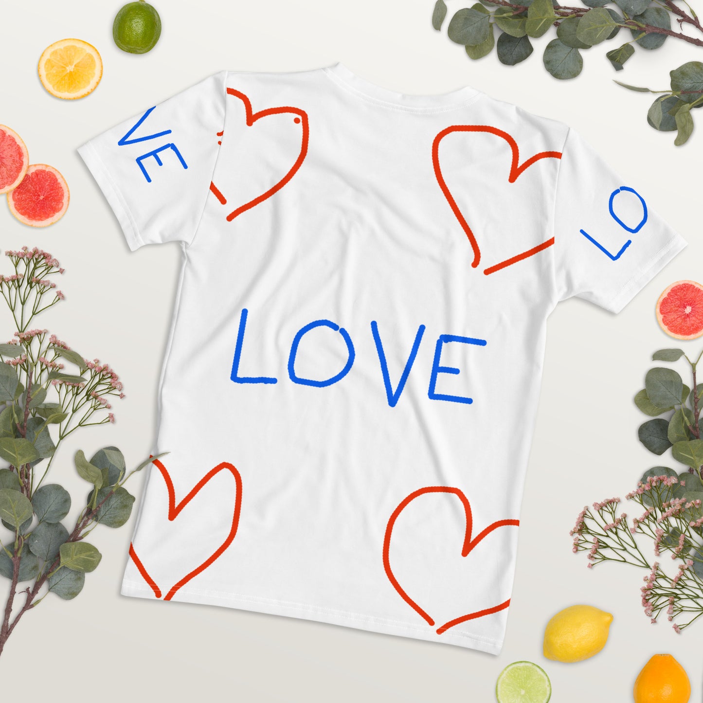 Hearts and Love whimsically naive print Women's T-shirt