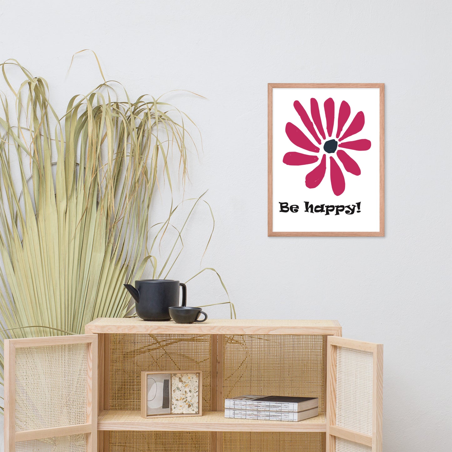 Be happy! abstract flower, framed poster, designed by John Pierce.