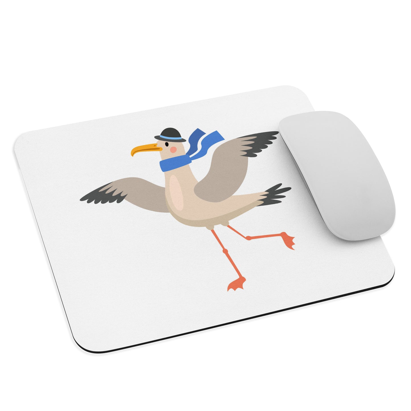 Mouse pad, seagull with hat and scarf