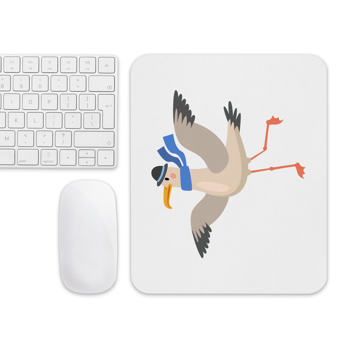 Mouse pad, seagull with hat and scarf