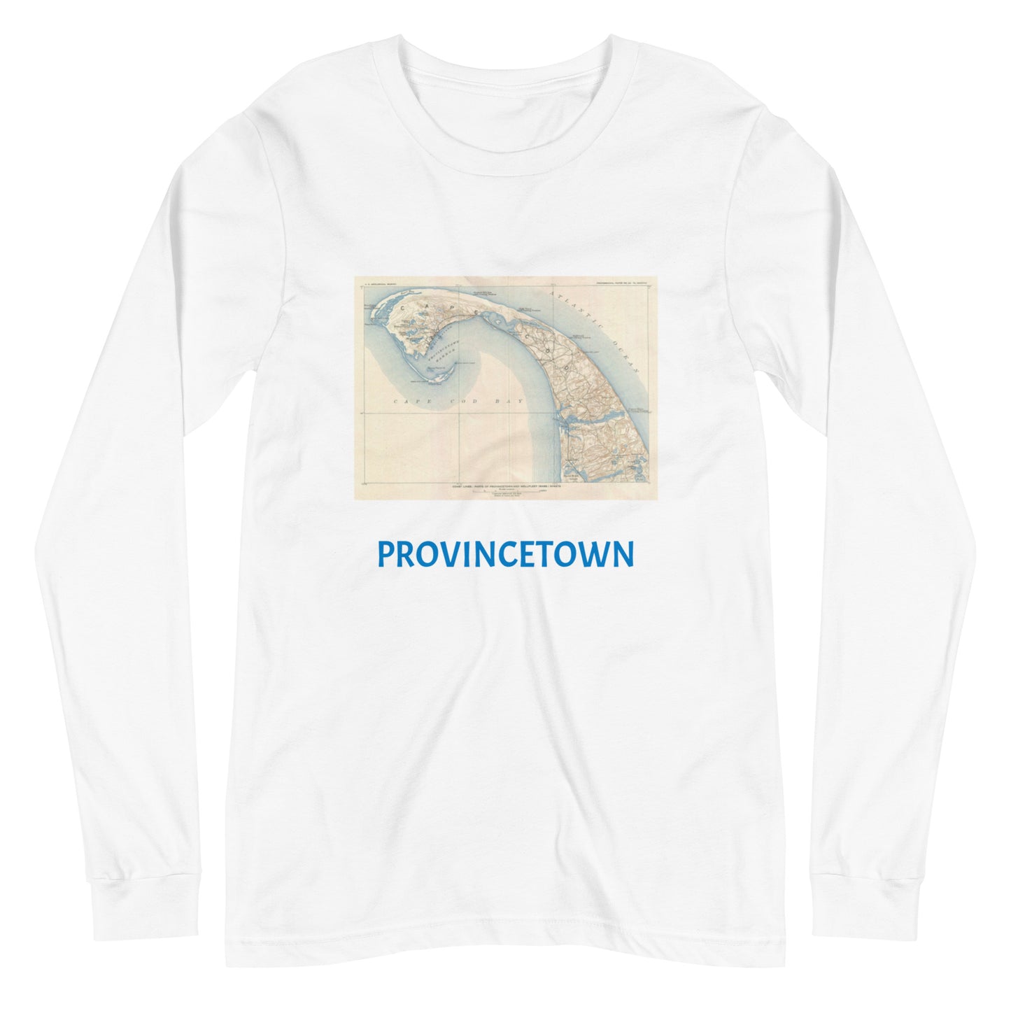 Provincetown Image is from a 1908 U.S. Geological Survey's map of Cape Cod, Massachusetts.Unisex Long Sleeve Tee