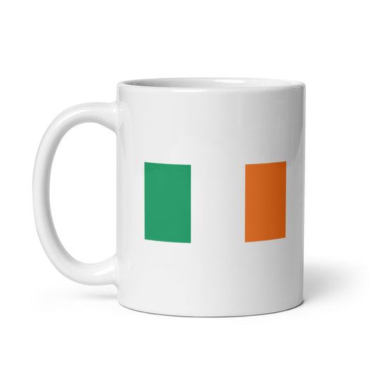 Sláinte! white glossy mug, with flag of Ireland