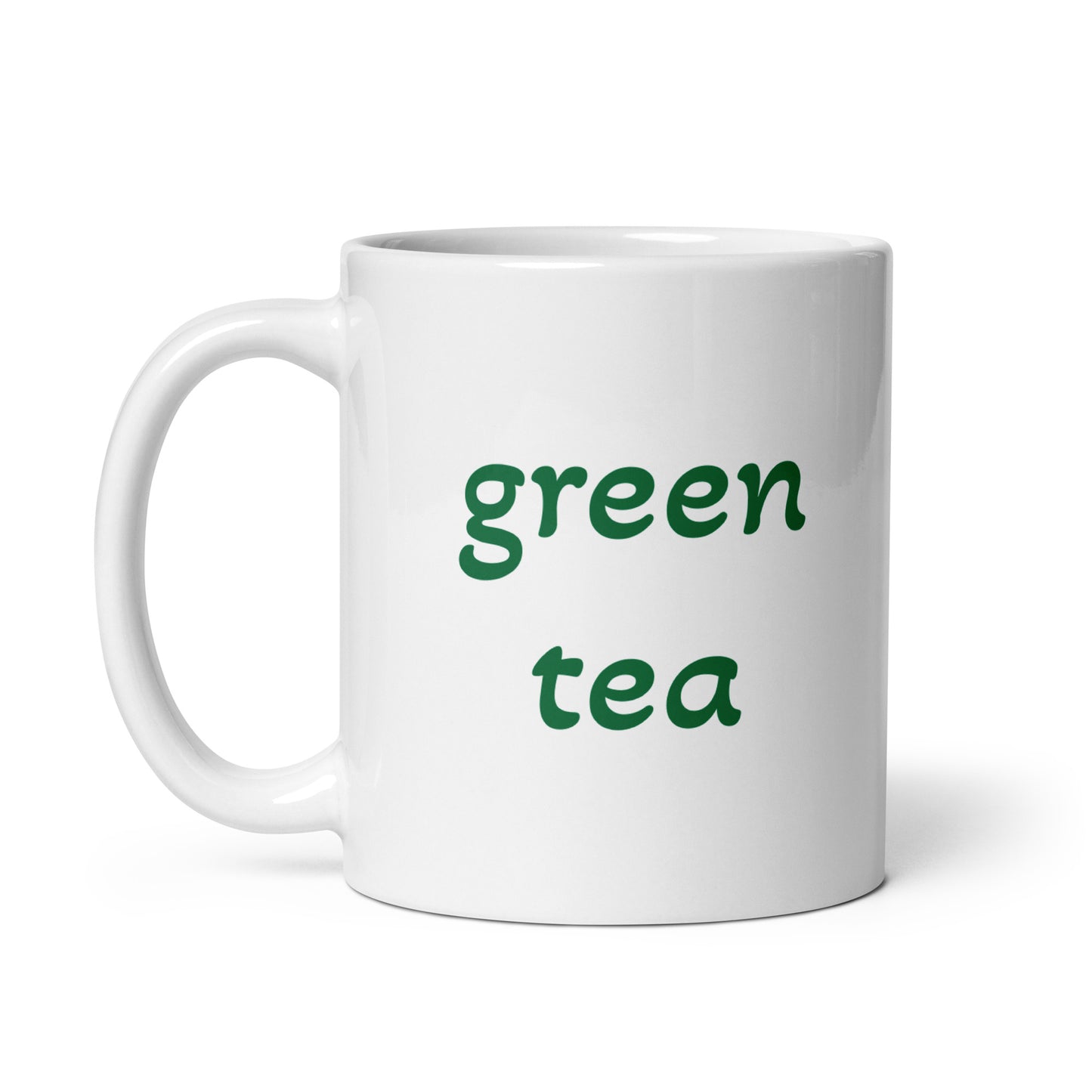 green tea, thé vert, white glossy mug