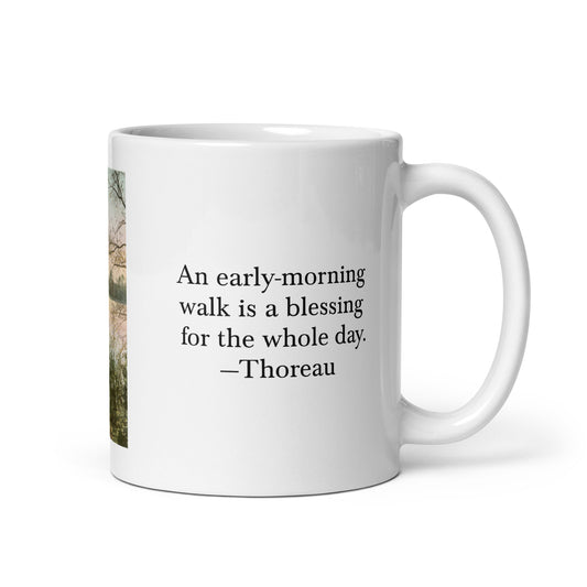 Thoreau early-morning walk white glossy mug