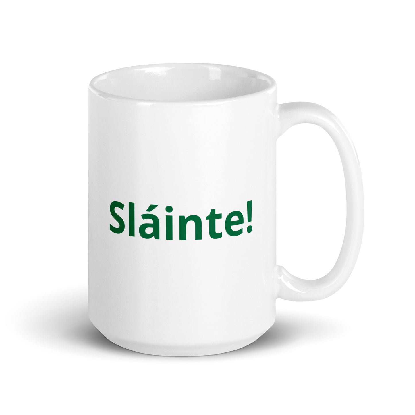 Sláinte! white glossy mug, with flag of Ireland