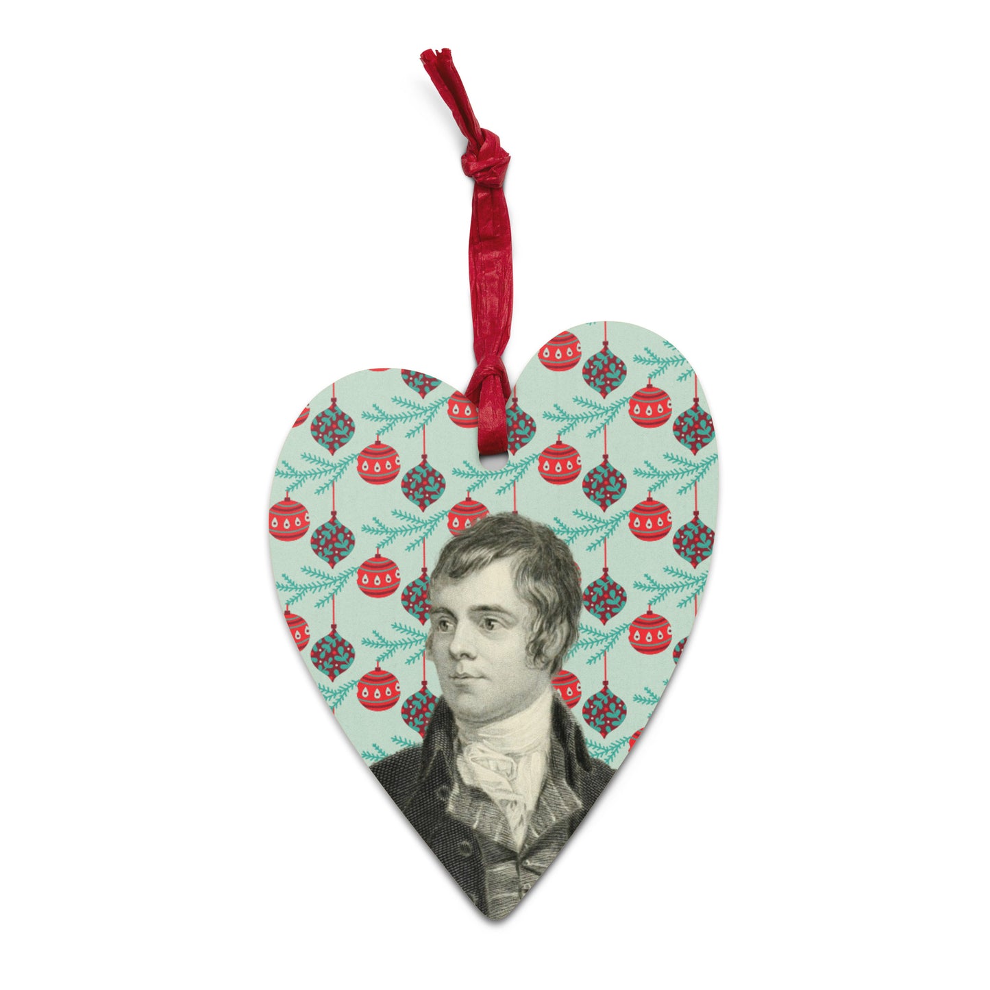 Robert Burns heart-shaped wooden Christmas ornament
