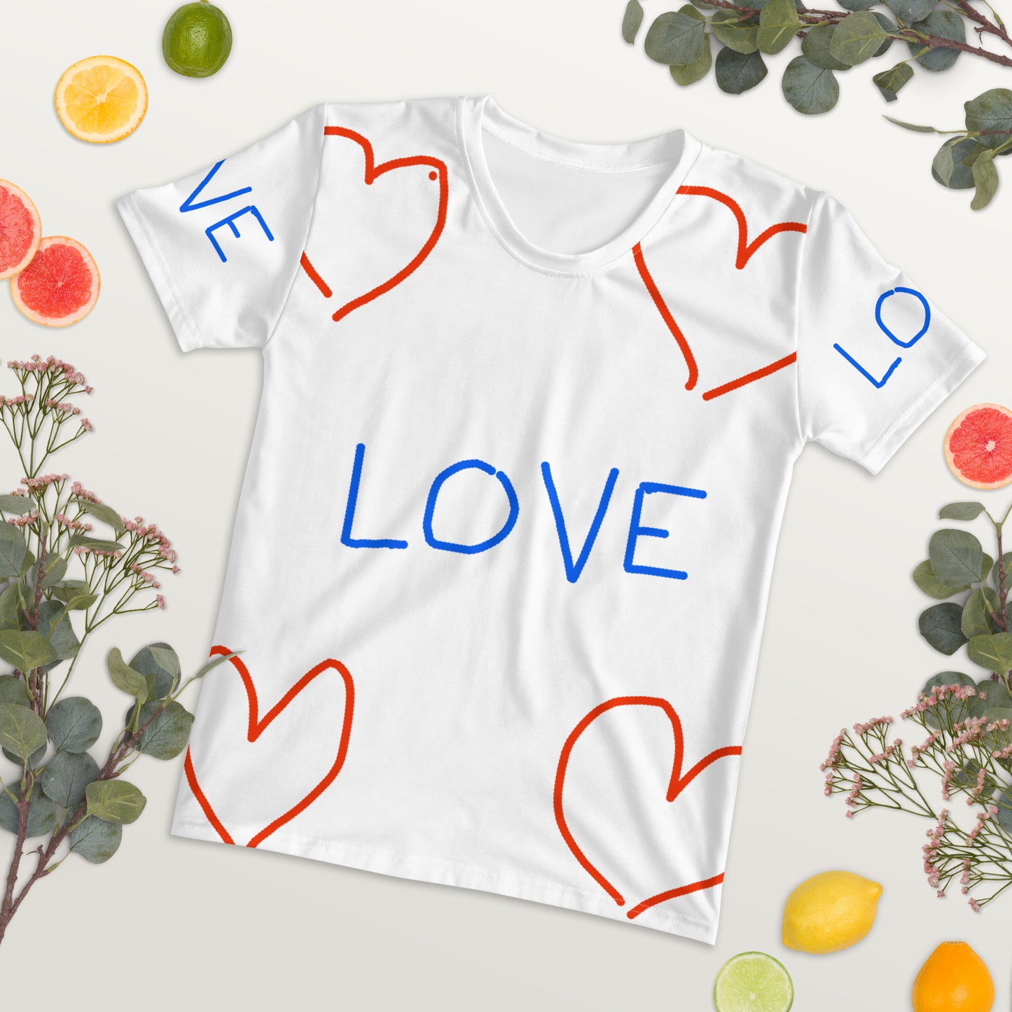Hearts and Love whimsically naive print Women's T-shirt