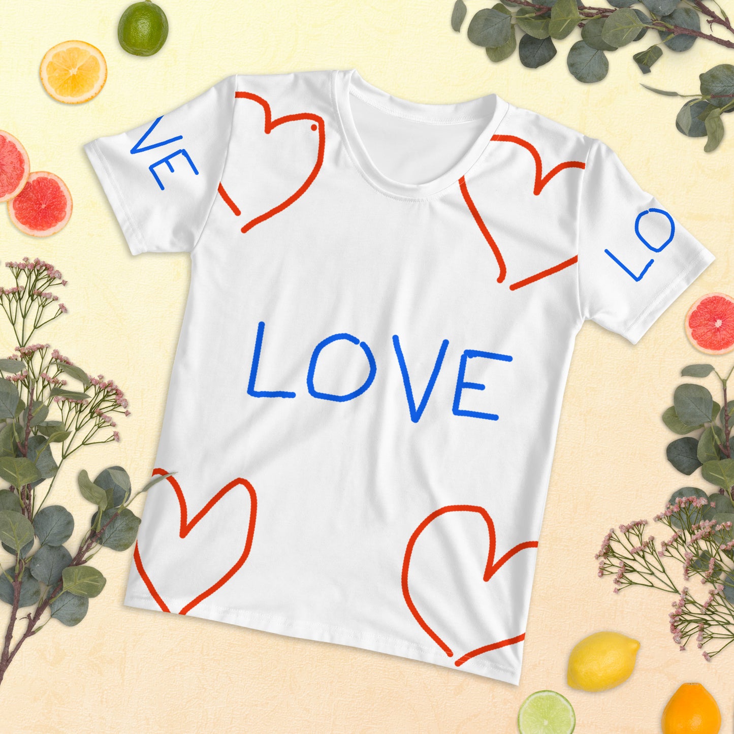 Hearts and Love whimsically naive print Women's T-shirt