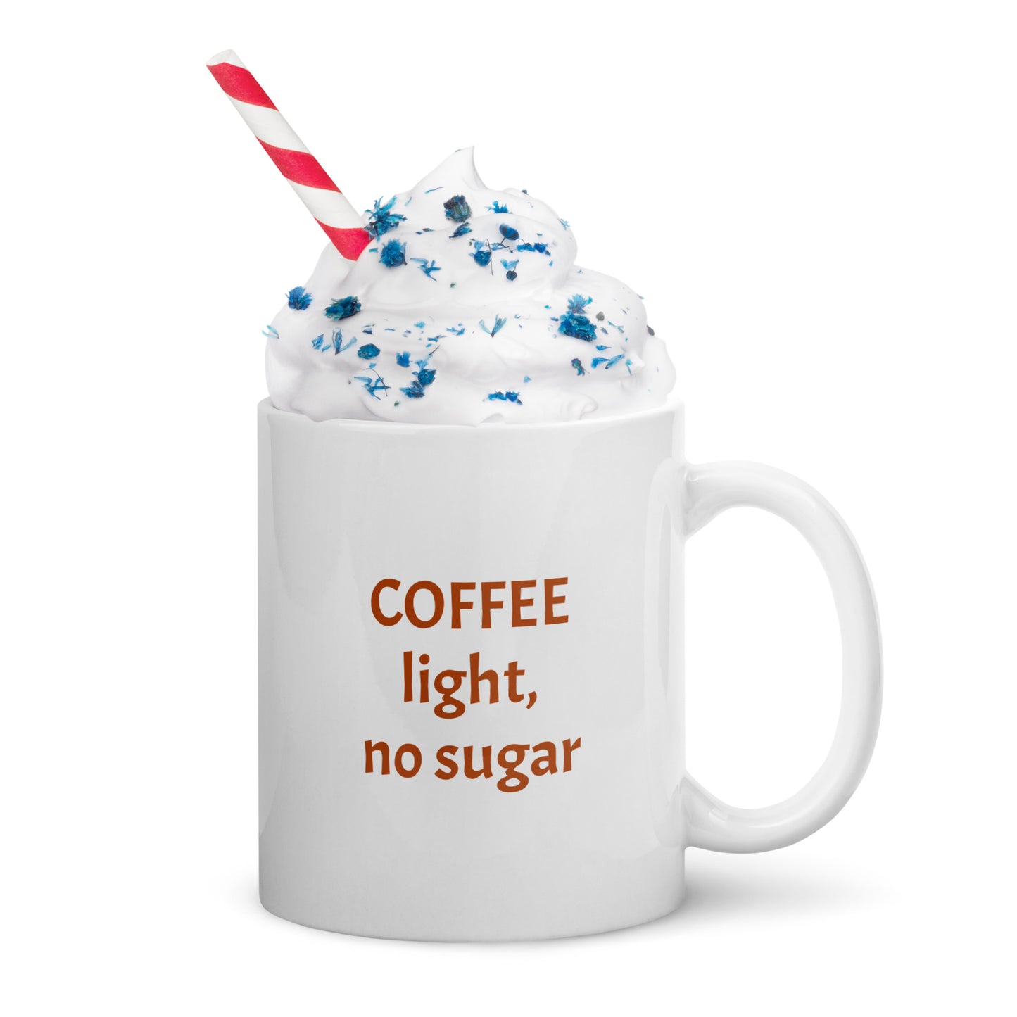 Coffee light, no sugar, glossy mug